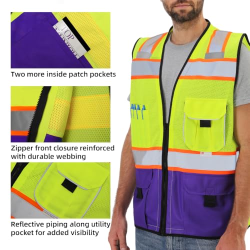 Dib Safety Reflective Safety Vest Made with 3M Tape, Yellow and Purple M - color: Yellow & Purple, size: Medium