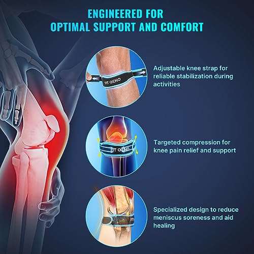 Fit Geno Knee Strap Patella Tendon Support: Patellar Stabilizing & Pain Relief for Man and Women - Knee brace for Runner's & Jumper's, Tendonitis, Running, Volleyball, Basketball (2-Pack) - color: Blue