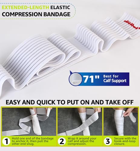 HiRui Calf Compression Wraps, 71" Adjustable Elastic Bandage Sleeves, Lower Leg Calf Support for Men & Women, Shin Splints Relief, Varicose Veins, Fitness, Running, Basketball, Soccer (1, White) - color: White
