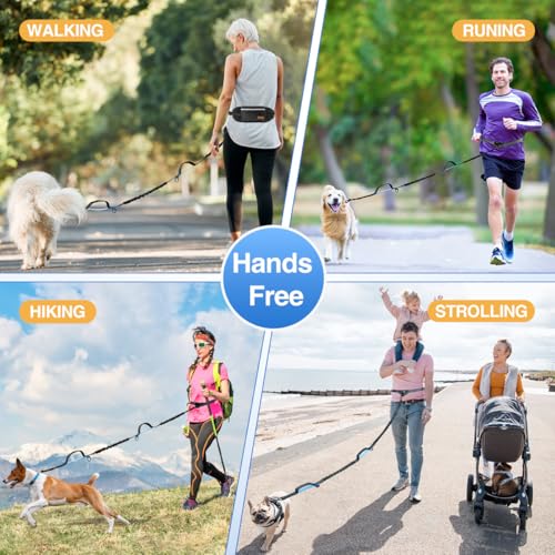 Kytely Hands Free Dog Leash with Zipper Pouch, Wide Padded Waist Dog Running Leash, Dual Padded Handles, Retractable Bungee for Walking Jogging Training Hiking - size: Small
