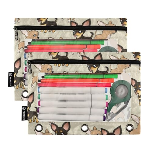 Chihuahua Puppy Pencil Pouches for 3 Ring Binder 2 Pack - color: Chihuahua Puppy
