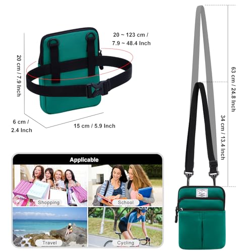 KAMO Multifunction Phone Waist Bag - Diagonal Cross Body Smart Phone Case Outdoor Bag with Triple Zip for Women & Men - color: Green