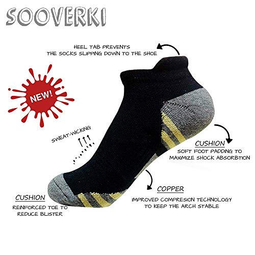 Sooverki Copper Compression Socks Women and Men 6 Pairs - Circulation Arch Support Plantar Fasciitis Running Ankle Socks - color: A3 - 6 Gray No Show, size: Small-Medium