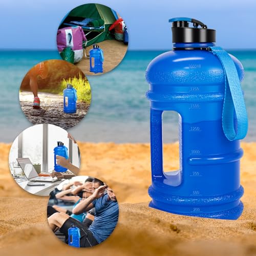 TOOFEEL 2 Liter Water Bottles - Half Gallon BPA Free - Ideal for Gym, Hiking, Running, Cycling - 74 oz Blue Water Bottle - color: Transparent Dark Blue, style: 74 oz water bottle