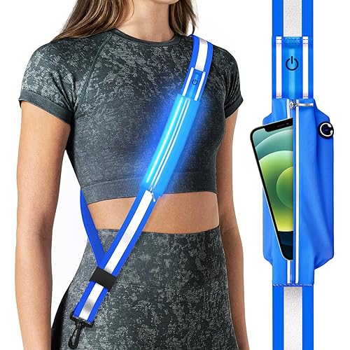 Fokia Kunbio LED Reflective Belt Sash for Walking at Night,Running Safety Gear LED Light Up Running Belt for Runners Walkers - color: Bule