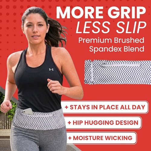 Fusion Belts Running Belt for Women & Men - Patented Side Zipper On Design - color: Mini Chevron, size: Small