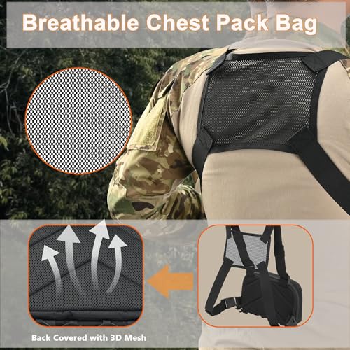 Chest Rig with Concealed Pistol Holster, Chest Bag for Men,Molle EDC Tactical Vest Chest Pack for Running Outdoor - color: Black