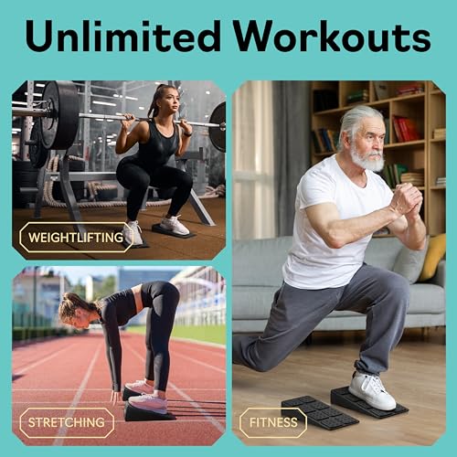 Squat Wedge Block Set of 3/5 - 960 LBS Capacity - Slant Board for Calf Stretching with 5 Stackable Angles - Calf Stretcher Slant Board - Workout Equipment - EPP Material for Exercise Equipment & Physical Therapy - color: Black&Purple