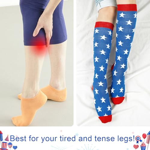 Junely Compression Socks for Women Knee High Socks Funny - color: Blue Star