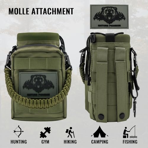 NATURE PIONEOR 32 64 128oz Tactical Water Bottle Pouch, MOLLE Bottle Holder - color: Green, size: 32OZ