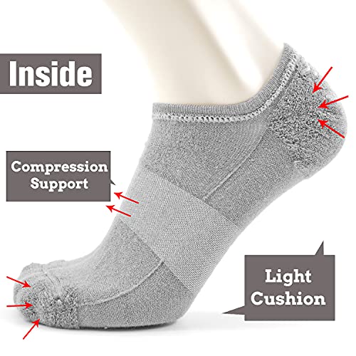 Busy Socks No Show Thin Merino Wool Blend Running Socks with Non-Slip Grips - color: 6 Pairs Grey, size: Large-X-Large