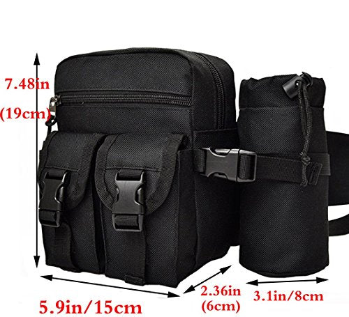 Hiking Waist Fanny Pack With Water Bottle Holder Running Waist Hip Belt Bag Motorcycle Bike Pouch Shoulder Bag - color: Black