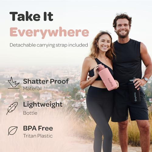 Hydracy 2L Large Water Bottle, Shatterproof, BPA Free Tritan Plastic, Leakproof, Zero Condensation, With Detachable Carry Strap, Spillproof Lid, Convenient Silicon Spout, Ideal for Gym, Yoga - color: Rose Gold, size: 64 oz