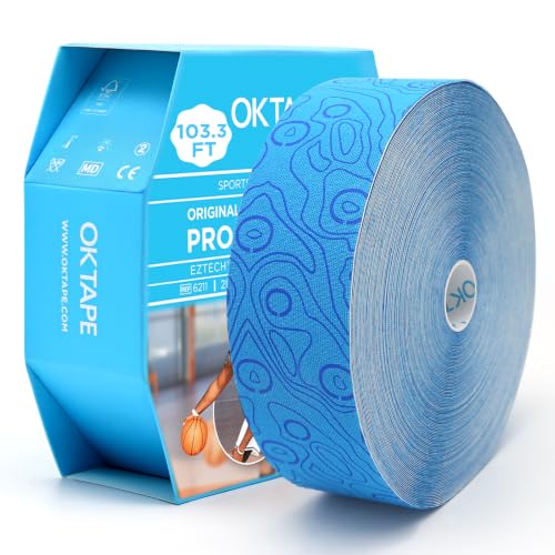 (2in X 103 Feet) OK TAPE PRO Bulk Kinesiology Tape, Original Elastic Latex Free Kinesiology Therapeutic Tape, Free Cut Printed - color: Light Blue