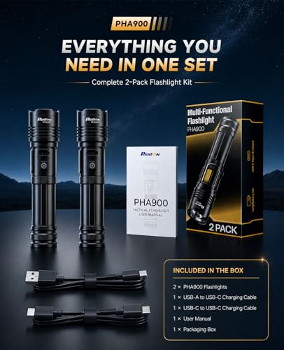 PHIXTON Super Bright Flashlight High Lumen 100000 USB C Rechargeable 2 Pack - size: 2 Pack