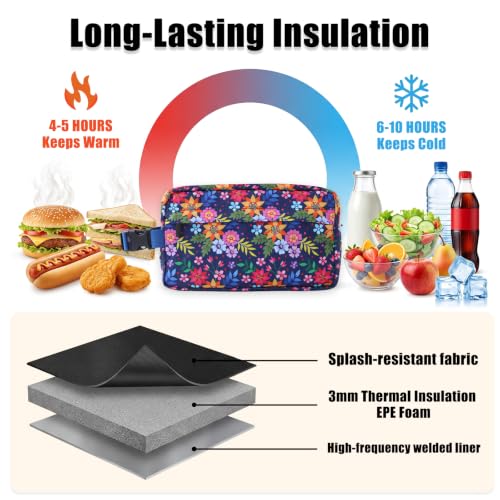 Leakproof Freezable Snack Bag Reusable Cooler Insulated Lunch Box - color: Multicolored Flower