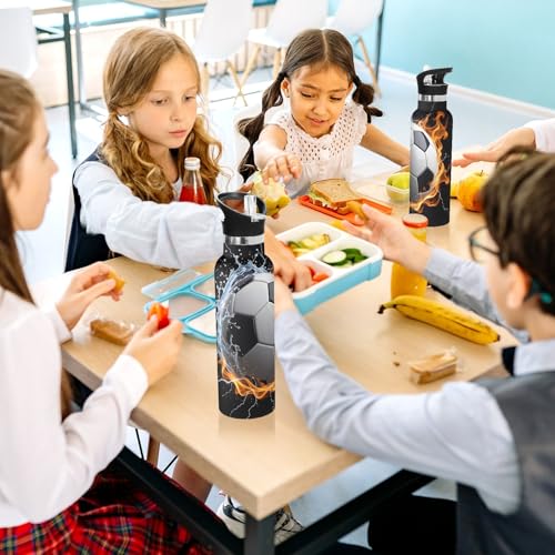 Football Fire Water Water Bottle Thermos Stainless Steel Vacuum Insulated Mouth Bottle with Wide Handle - color: Football Fire Water