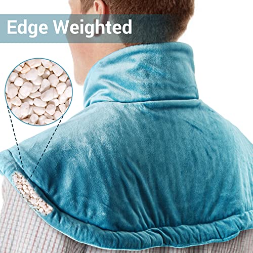Weighted Heating Pad for Neck and Shoulders Pain Relief, 2lb Electric Heating Pad with Auto- Off - 20'' x 25'', Blue
