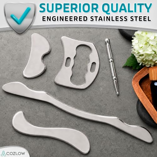5-in-1 Muscle Scraper Stainless Steel Fascia Release Gua Sha IASTM Tools - style: Style E (5in1)