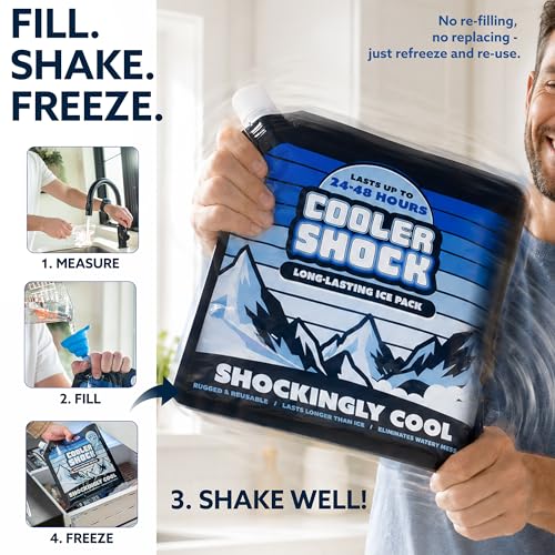 Cooler Shock Reusable Ice Packs for Cooler - Long Lasting Cold Freezer Packs for Coolers and Lunch Boxes - Cooler Ice Packs for Camping Gear, Fishing, Road Trips, Beach Must Haves - style: Large - With Handle - 3pk