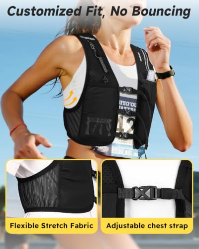 MOKURA Running Vest for Women Men with 500ML Soft Flask & Phone Holder - color: Black, size: Medium