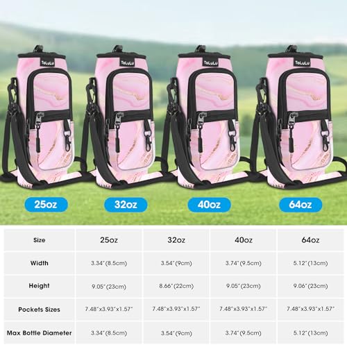ToLuLu 25/32/40oz Water Bottle Carrier Bag Pocket,Insulated Neoprene Adjustable Shoulder Strap Water Bottle Pouch Case, Crossbody Water Bottle Holder Sling Sleeve for Men Women Adults - color: Pink Marble, size: 40 OZ