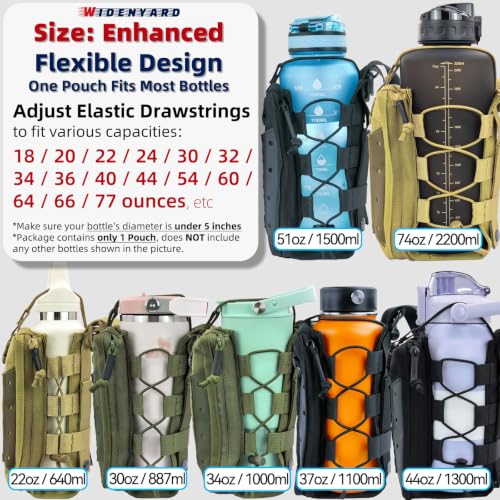 Molle Water Bottle Holder Pouch, 16-77oz Adjustable Capacity - color: Black, size: Enhanced