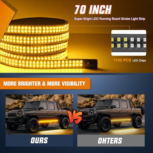 Nilight 2PCS 70 Inch Running Board LED Lights Strip Amber for Truck - color: Amber
