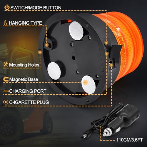 Magnetic Cordless Beacon Light,Amber Rechargeable Strobe Lights for Trucks,Portable Flashing Emergency Safety Warning Light for Postal Construction Vehicles Snowplow Golf Carts,Day/Night Visibility
