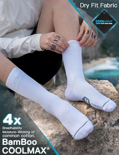 Juclise Men's Compression Running Crew Socks, 3 Pairs - color: Glacier White, size: Medium