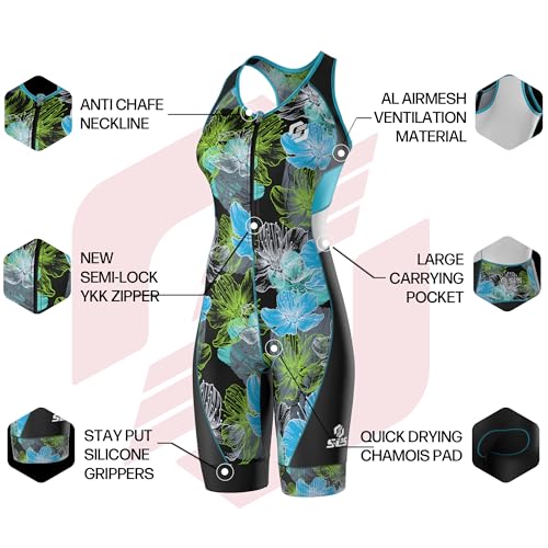 SLS3 Triathlon Suits Women - Sleeveless Pro Trisuit with Comfy Tri Chamois - color: Blue Ocean Blooms, size: Small