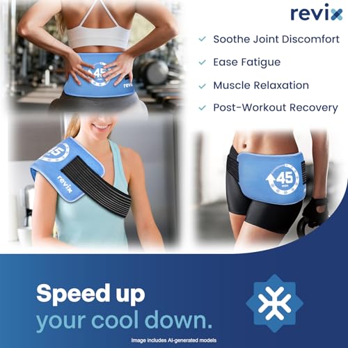 REVIX Ice Pack for Injuries Reusable, 14 × 7" Gel Cold Compress with Strap - size: Medium 14 × 7 Inch