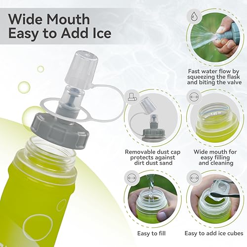 MARCHWAY Soft Flask Collapsible Water Bottle with Wide Mouth, 300ml/500ml - color: Yellow, size: 500 ml/17 oz