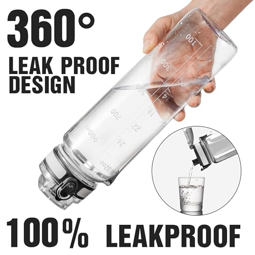 OLDLEY Water Bottle, 32oz Motivational Sports Water Bottle with Time Marker - Times to Drink - Tritan, BPA Free, Wide Mouth Leakproof, Clear (1 Bottle) - color: A-Clear