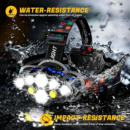 MIOISY 8 Led Headlamp Rechargeable, Super Bright Headlight Flashlight Black - color: Black