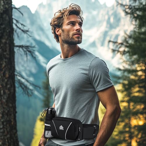 Fanny Pack for Men Women Waist Bag with Water Bottle Holder for Hiking, Travel,Dog Walking, Workout (Black) - color: Black