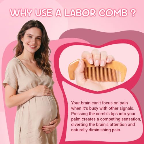 SIMPOR 3-in-1 Labor Comb Set with Handheld Massage Roller & Acupressure Ball, Wooden Birth Comb, Natural Labor and Delivery Essentials for Back Tension, Pregnancy & New Mom Gifts