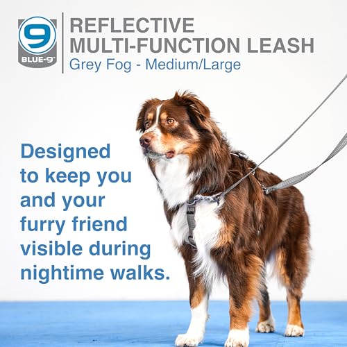 Blue-9 Reflective 6ft Multi-Function Dog Leash with Traffic Loop, Grey, M/L - color: Reflective Grey, size: Medium/Large