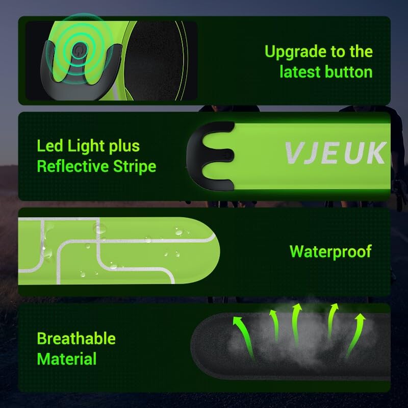 2 Pack LED Armband Running Lights with Reflective Gear, Rechargeable LED Wristband Lights for Night Safety, Light Up Armbands for Runners, Joggers, Walkers