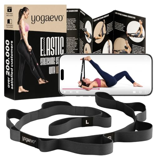 Yogaevo Elastic Stretching Strap With Loops For Physical Therapy - color: Black