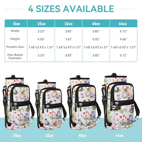 25/32/40/64oz Water Bottle Bag Holder Carrier-Insulated Crossbody Sling Case Sleeve with Strap & Pockets for Men Women Gym Cycling Travel Walking Hiking Camping - color: Garden Cat, size: 25oz