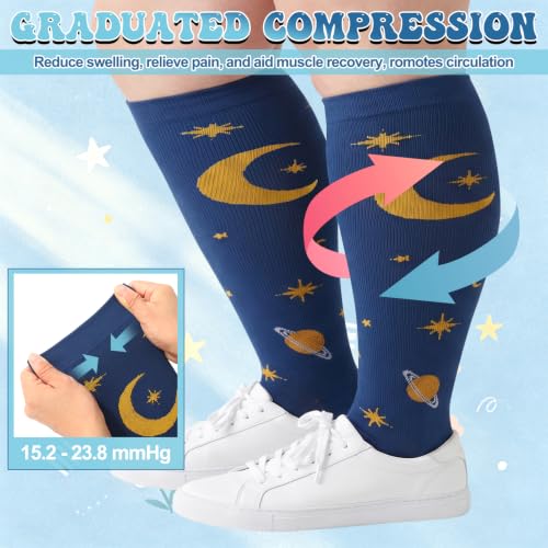 Jspupifip 6 Pairs Plus Size Compression Socks for Women, Wide Calf - color: Black Blue Pink Gray Beige Brown, size: 3X-Large