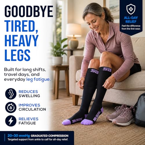 SB SOX Compression Socks for Men & Women (20-30mmHg) - color: Black/Purple, size: Medium