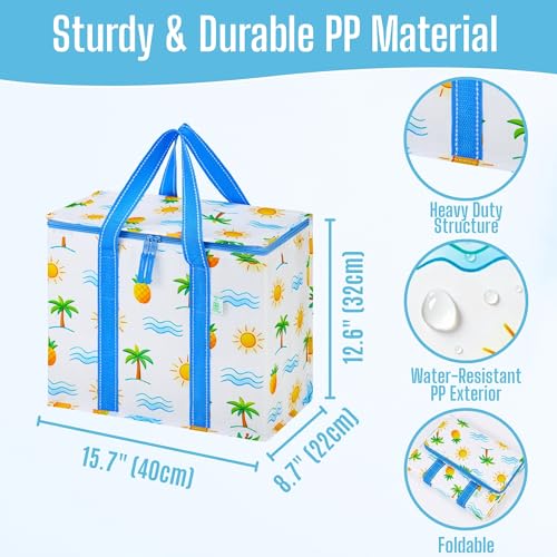 VENO 2 Pack Insulated Grocery Bags, Hard Bottom, Tropical Island - color: Tropical Island, size: 15.7"W x 12.6"H x 8.7"D - 2 Pack