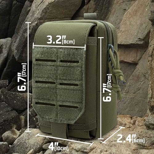 Molle Phone Pouch, 2 Piece 1000D Laser-Cut Tactical Small Molle Admin Pouch, Hook & Loop Heavy Duty Belt Molle Pouches for Belt Backpack Vest - color: 1 Piece Green
