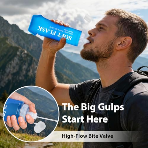 Collapsible Water Bottle 2PCS, BPA-Free Reusable Soft Flask 500ml with Leakproof Cap, Foldable Water Bottle for Running, Walking, Hiking, Camping Cycling