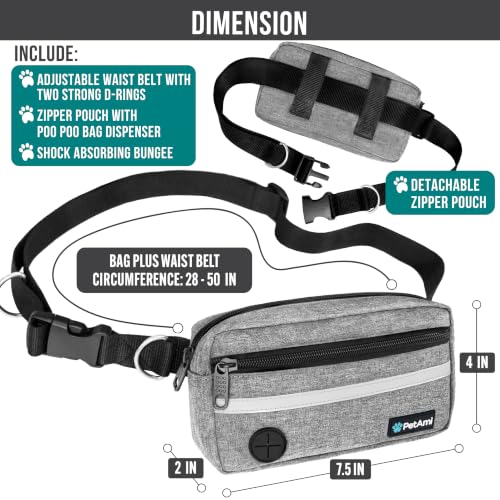 PetAmi Hands Free Dog Leash Waist Belt Bag Fanny Pack, Single, Heather Grey - color: Heather Grey, size: 1 Leash