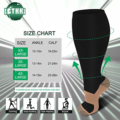 CTHH Wide Calf Compression Socks for Women Men Plus Size Knee High Stocking - color: Coppery/Black, size: XX-Large