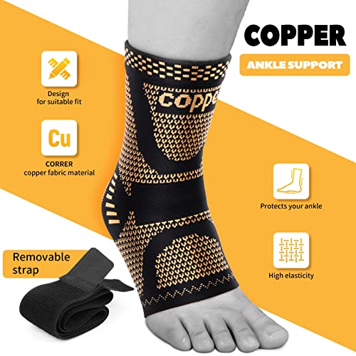 JIUFENTIAN Copper Ankle Brace Adjustable Compression Support (1Pair, Small) - color: Copperblack, size: Small