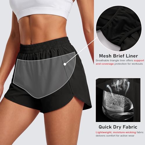 MAGCOMSEN Women's Running Athletic Shorts Zipper Pocket Quick Dry Liner - color: Black, size: XX-Large